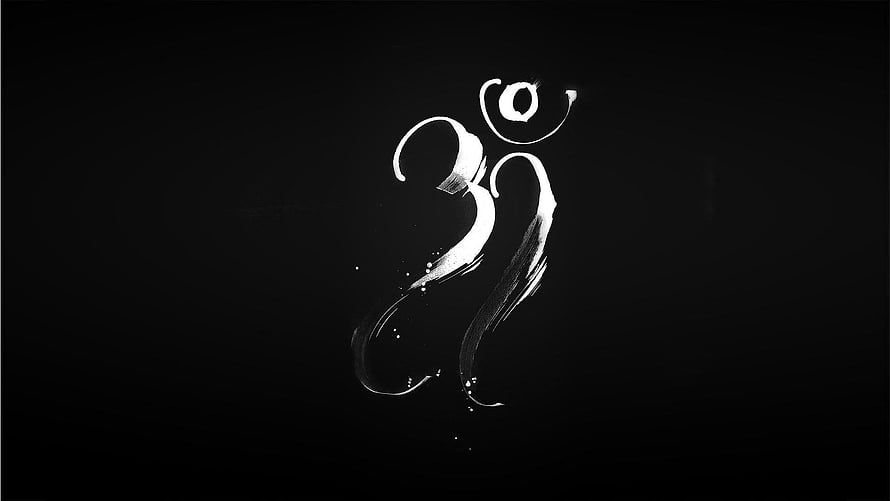 Mahadev Om Symbol in White Brushstroke Calligraphy on Black Background HD wallpaper
