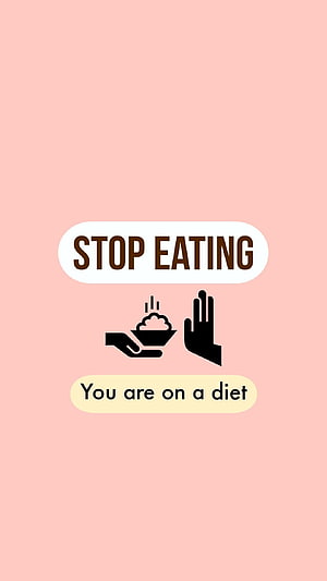 Minimalist Pink Diet Reminder Wallpaper with Stop Eating Icon and Motivational Text HD phone wallpaper