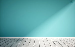 Minimalist Teal Wall and White Wooden Floor Interior Background HD wallpaper