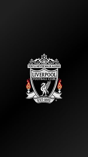 Liverpool Football Club Monochrome Crest with Burning Flames on Black Background HD phone wallpaper