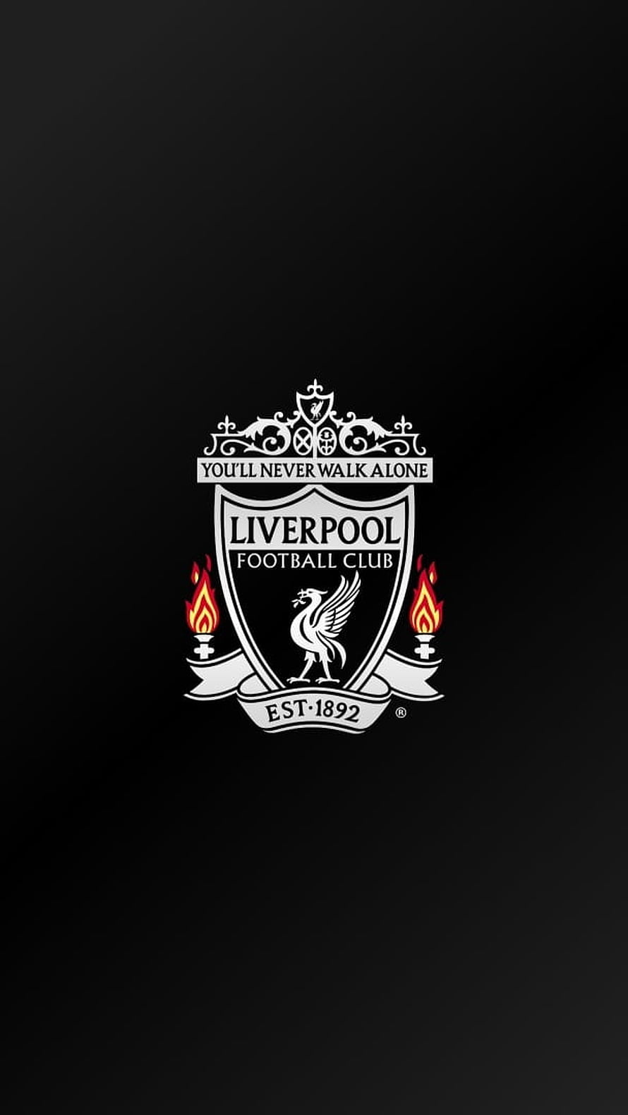 Liverpool Football Club Monochrome Crest with Burning Flames on Black Background HD phone wallpaper