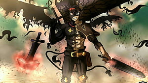 Asta Demon Form Black Clover Anime Character with Sword and Dark Wings HD wallpaper