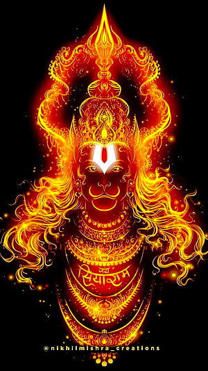 Glowing Hanuman Digital Art with Intricate Golden Ornamentation and Sacred Sanskrit Script, Hanuman god pic, mahadeva, spiritual, good, hanumaan, humanity HD phone wallpaper
