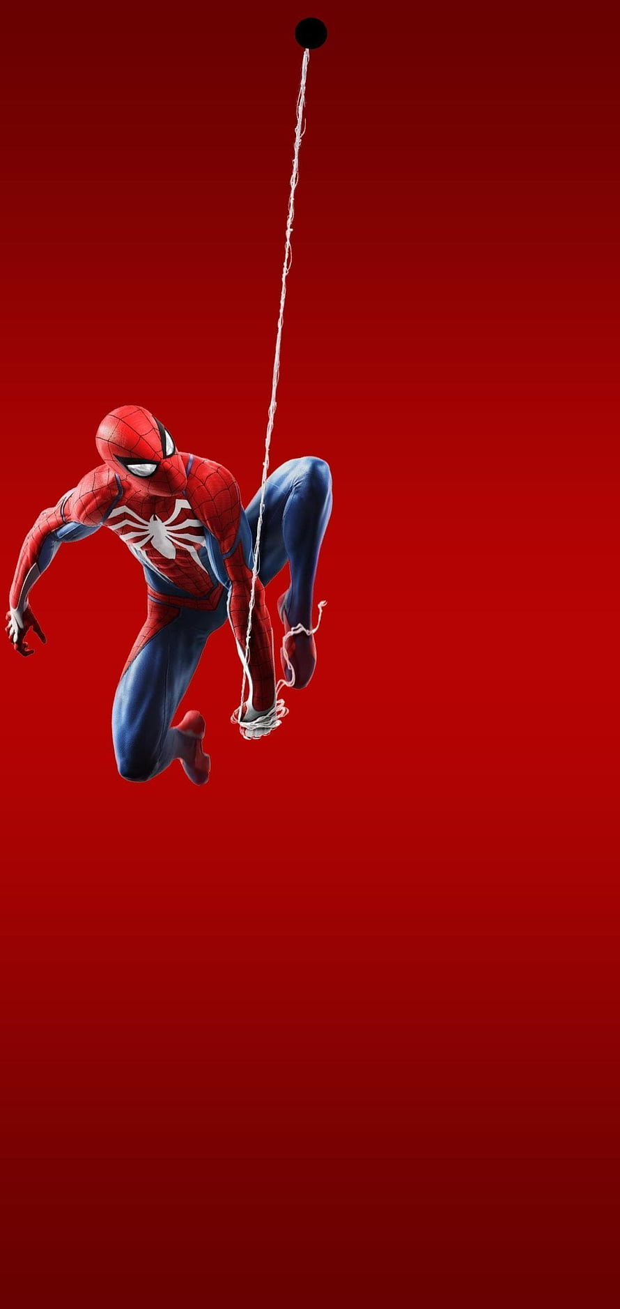 Spider-Man Swinging on Web Against Solid Red Background HD phone wallpaper