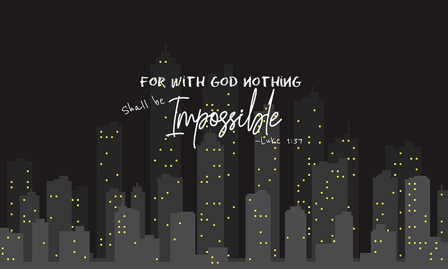 Luke 1:37 Bible Verse City Skyline Night Wallpaper HD wallpaper