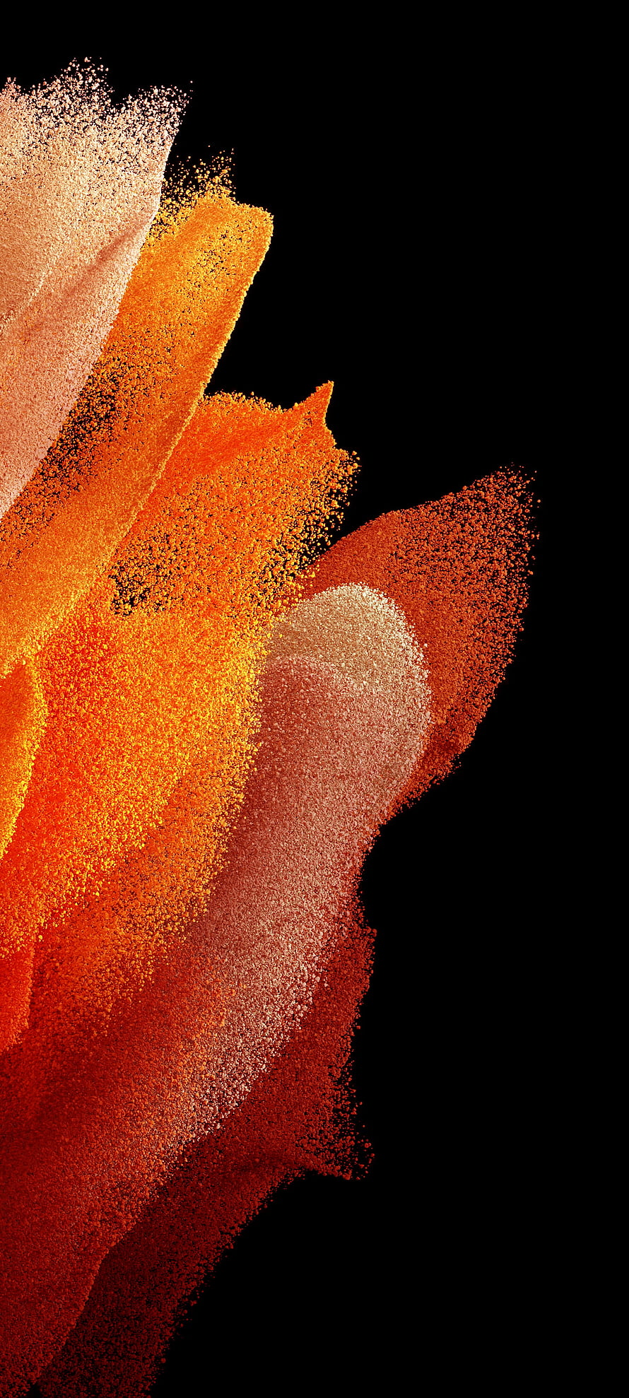 Vibrant Orange and Gold Particle Explosion on Black Background HD phone wallpaper