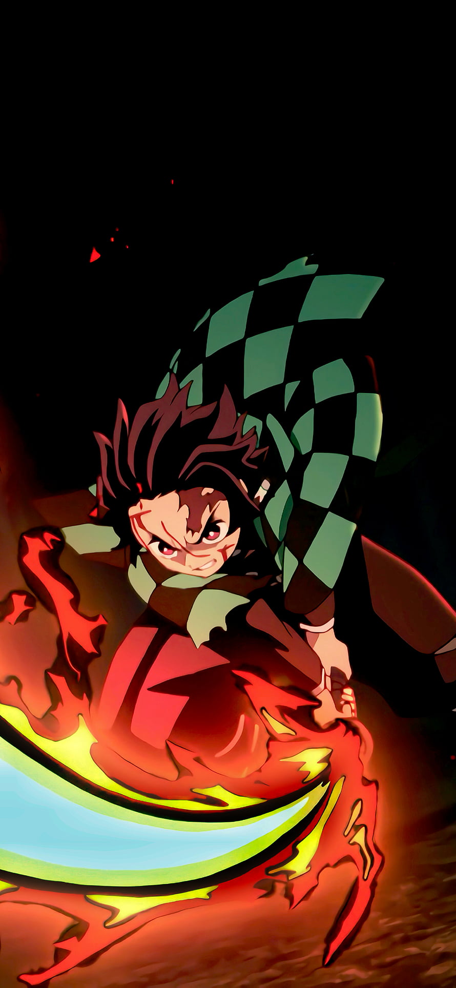Tanjiro Kamado Wielding Flame Breathing Sword in Demon Slayer Anime Artwork HD phone wallpaper