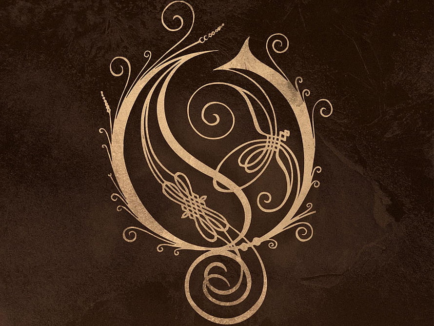 Opeth Band Logo Ornamental Gold Calligraphy Design on Dark Textured Background HD wallpaper