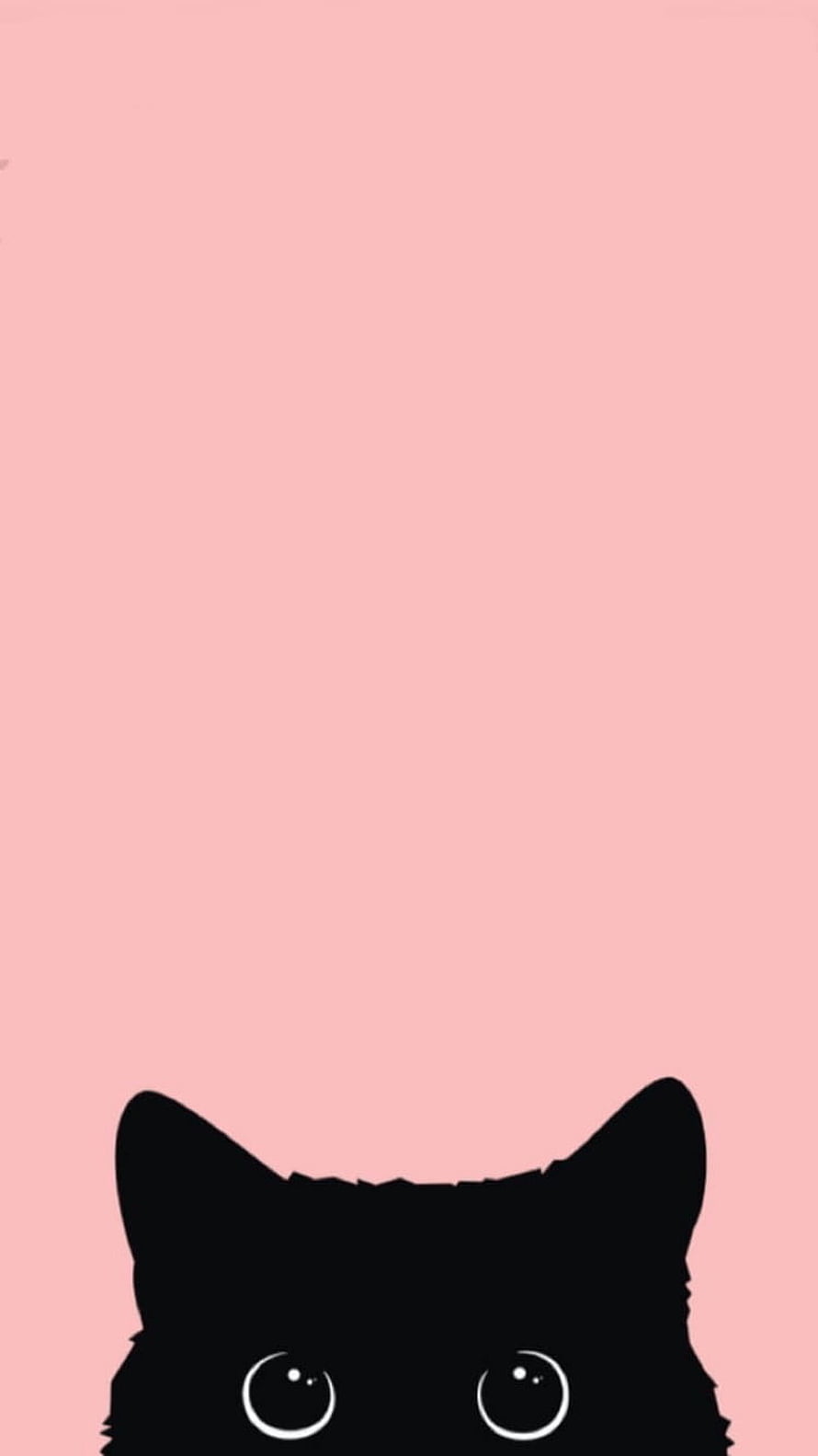 Minimalist Black Cat Silhouette with Glowing Eyes on Soft Pink Background HD phone wallpaper