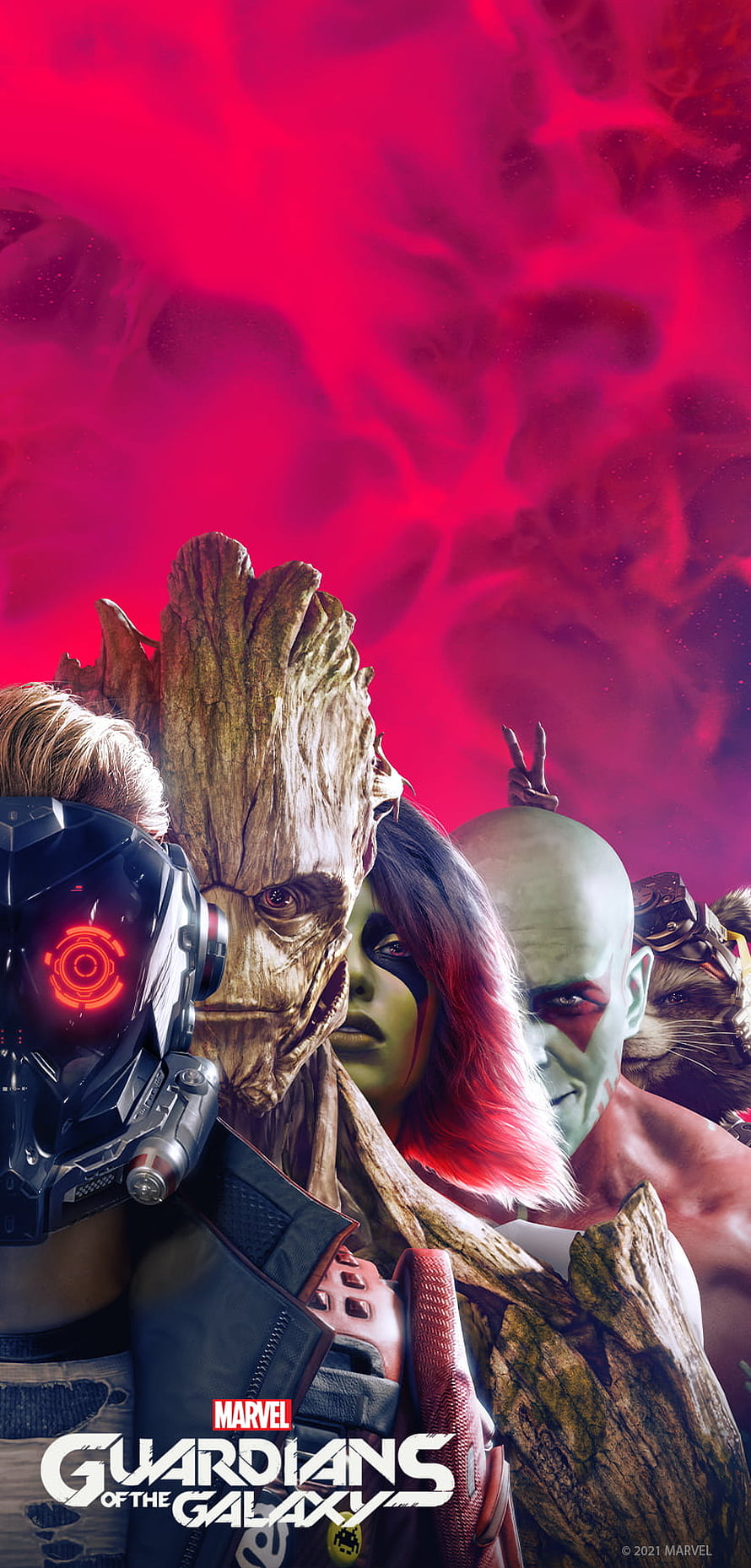 Marvel Guardians of the Galaxy Video Game Team Portrait with Star-Lord, Groot, Gamora, Drax, and Rocket HD phone wallpaper