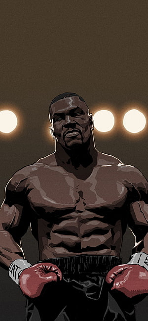 Mike Tyson Boxing Illustration with Red Gloves and Dramatic Ring Lighting HD phone wallpaper