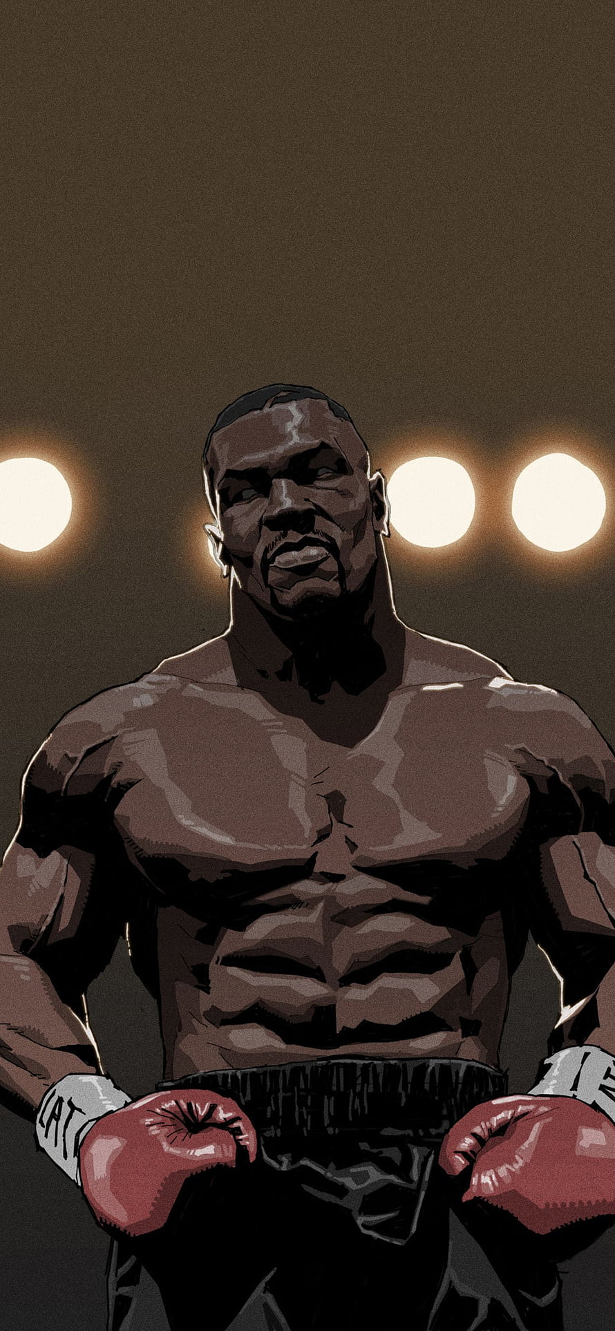 Mike Tyson Boxing Illustration with Red Gloves and Dramatic Ring Lighting HD phone wallpaper
