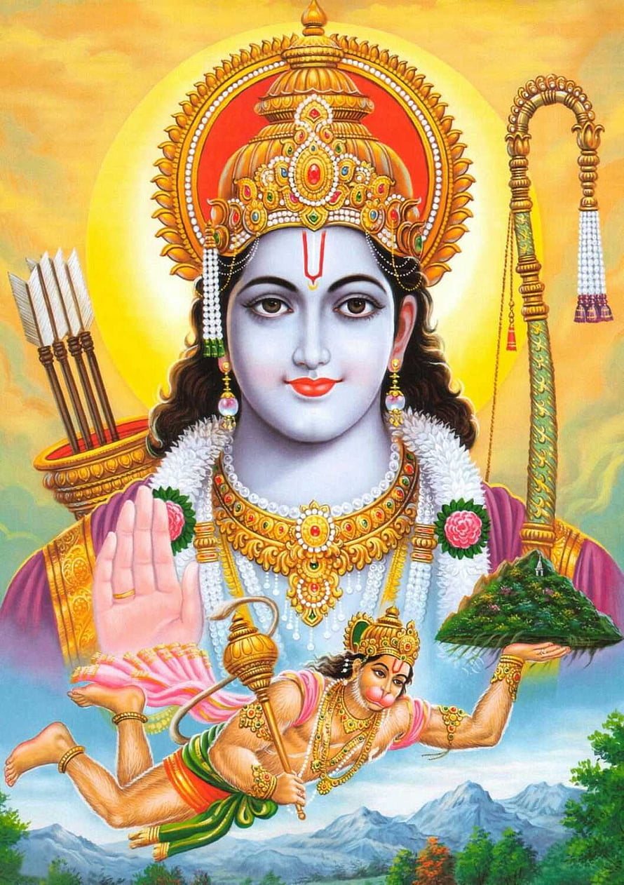 Lord Hanuman Devotional Portrait with Arrows and Gada in Traditional Indian Art Style HD phone wallpaper