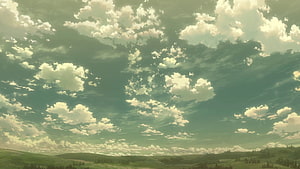 Attack on Titan Scenery: Vast Green Hills Under a Dramatic Cloudy Sky HD wallpaper