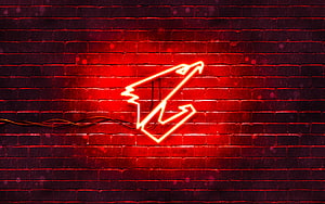 Aorus Neon Logo Glowing on Dark Red Brick Wall HD wallpaper