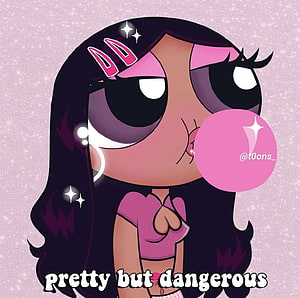 Cartoon Girl with Dark Hair and Pink Bubblegum in Cute Anime Style HD wallpaper