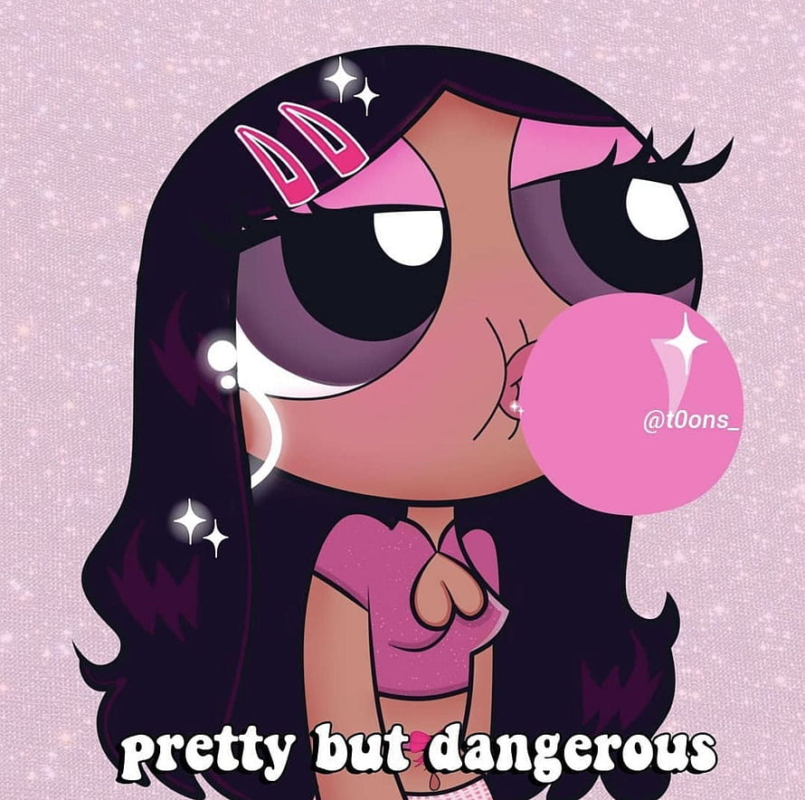 Cartoon Girl with Dark Hair and Pink Bubblegum in Cute Anime Style HD wallpaper