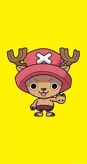 Chopper from One Piece in a cute chibi style on a bright yellow background HD phone wallpaper