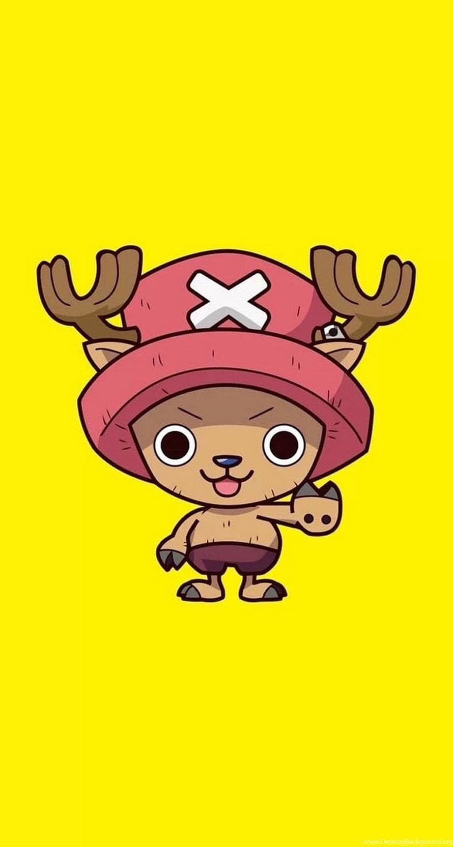 Chopper from One Piece in a cute chibi style on a bright yellow background HD phone wallpaper