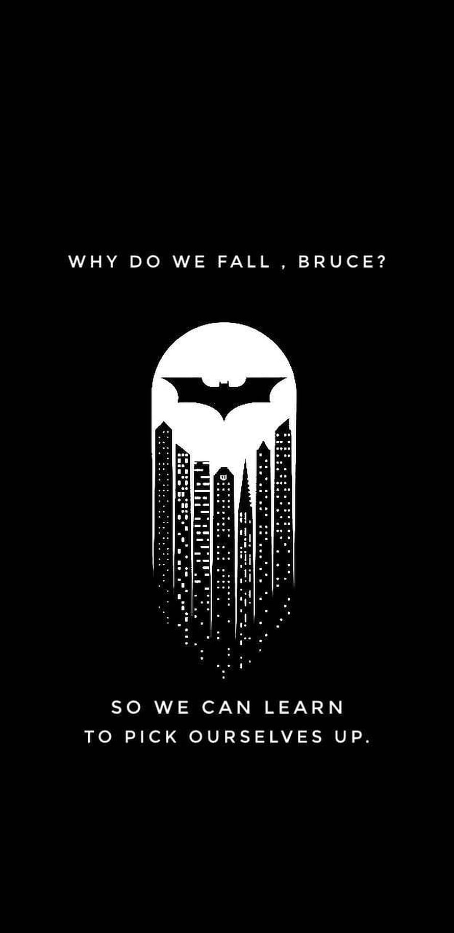 Batman Cityscape Silhouette with Inspirational Quote on Black Background HD phone wallpaper