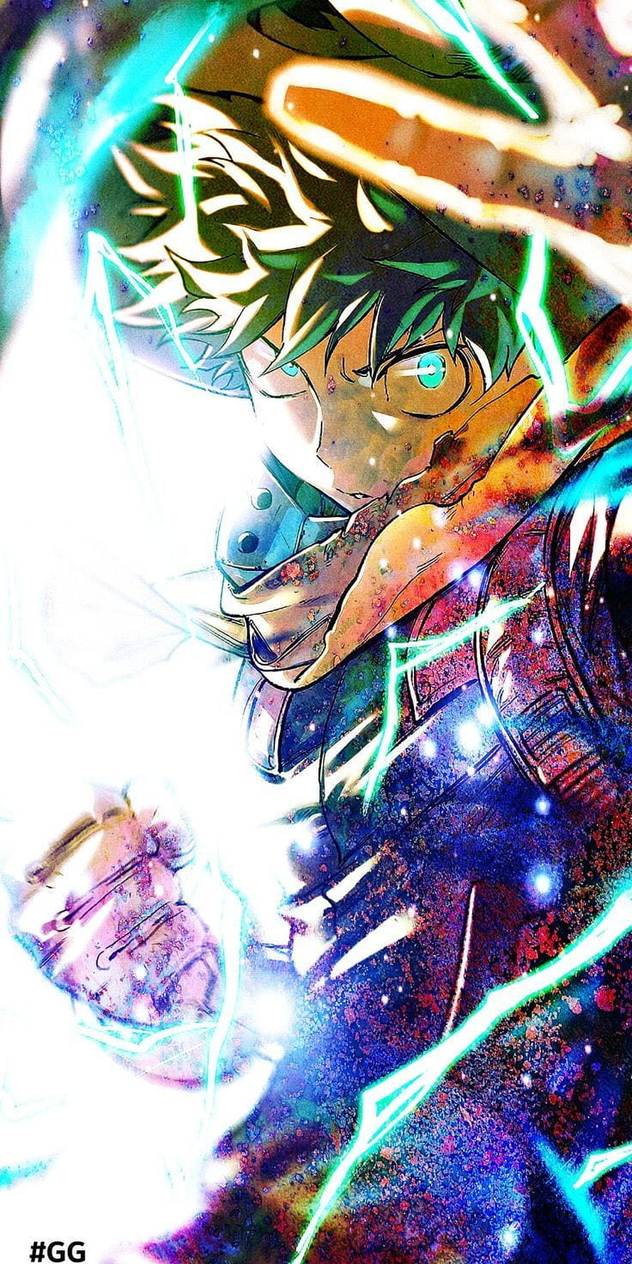 Izuku Midoriya from My Hero Academia in Dynamic Action Pose with Glowing Green Energy HD phone wallpaper