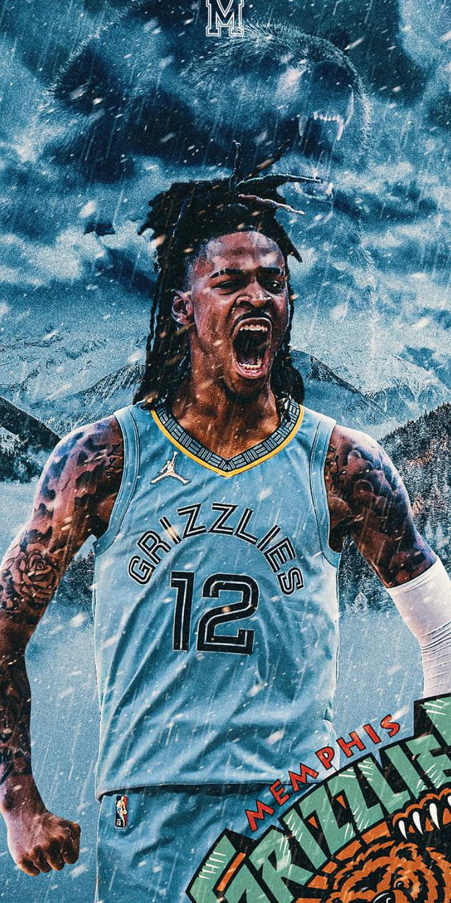 Ja Morant Memphis Grizzlies Intense Action Portrait Wallpaper HD phone wallpaper