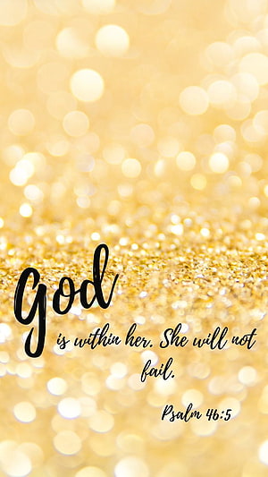 Psalm 46:5 Bible Verse on Golden Glitter Background with Bokeh Light Effects HD phone wallpaper