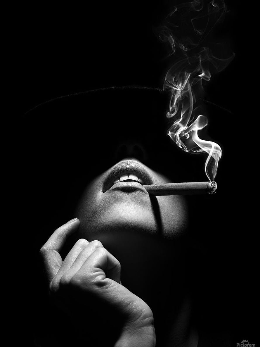 Dramatic Black and White Portrait of a Woman Smoking a Cigarette in Shadow, Smoking Girl Dark, Women Smoke HD phone wallpaper