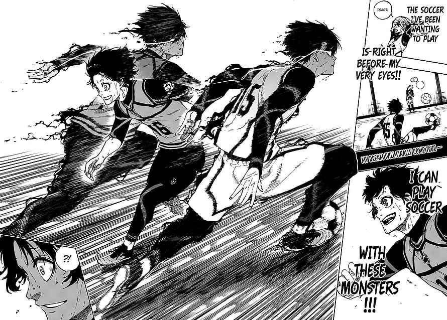Blue Lock Manga Panel: Isagi Sprinting on the Soccer Field HD wallpaper
