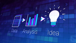 Data Analysis to Idea Concept with Bar Chart and Lightbulb on Digital Grid HD wallpaper