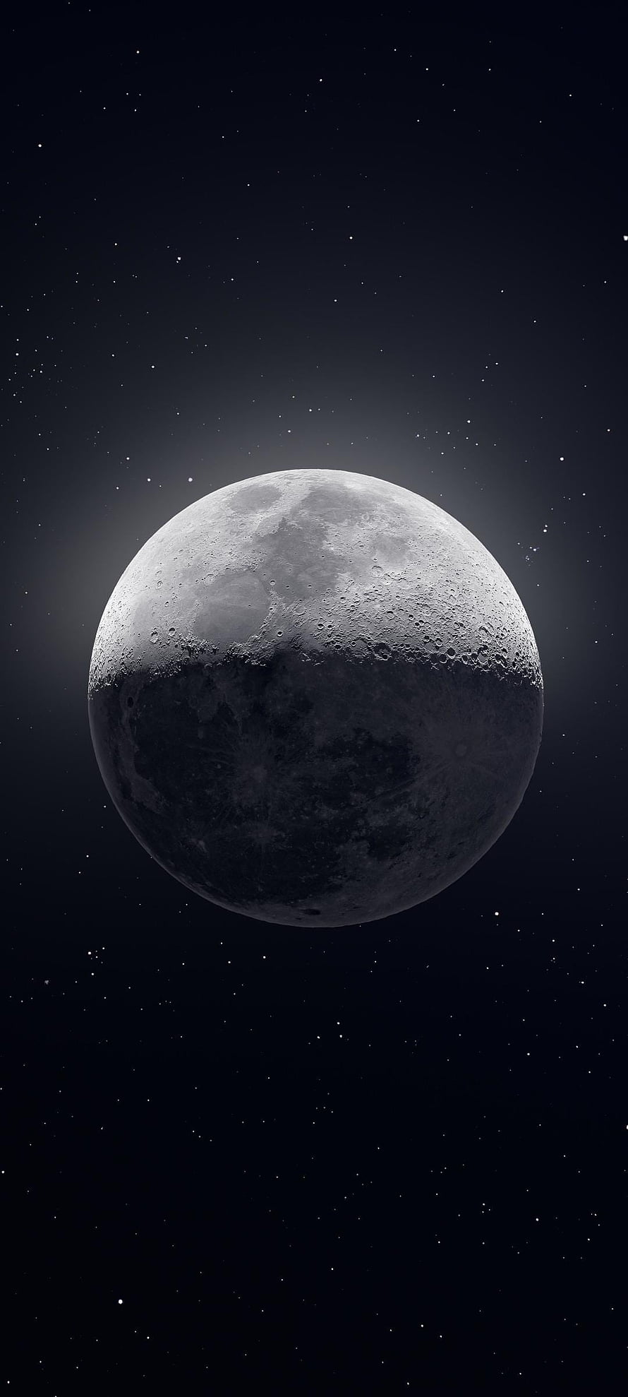 Gibbous Moon with Cratered Surface Against a Starry Night Sky HD phone wallpaper