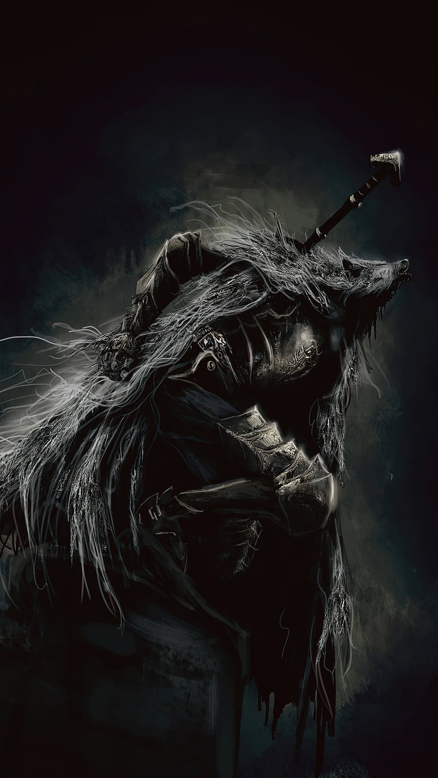 Elden Ring Wolf Knight Warrior in Dark Fantasy Armor with Hammer Weapon HD phone wallpaper
