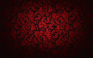 Dark Red Baroque Floral Ornament Pattern on Black Background HD wallpaper
