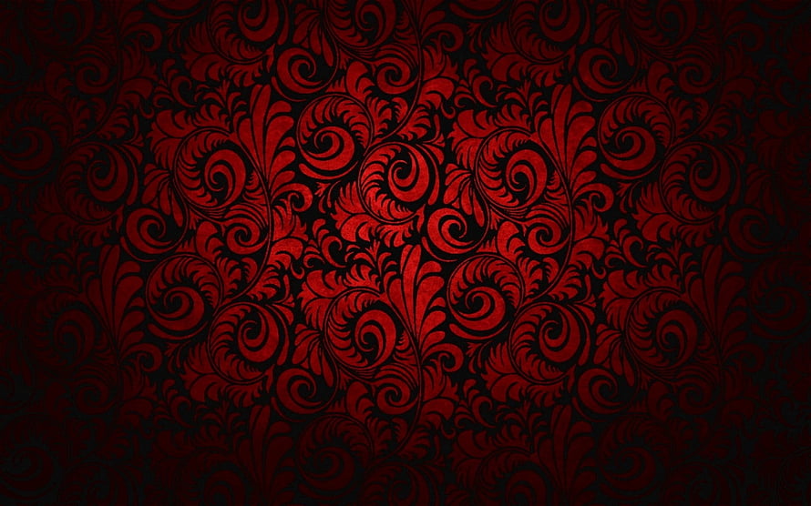 Dark Red Baroque Floral Ornament Pattern on Black Background HD wallpaper