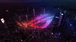 ASUS ROG Strix Glowing Logo Over Dark Cyberpunk Cityscape at Night HD wallpaper