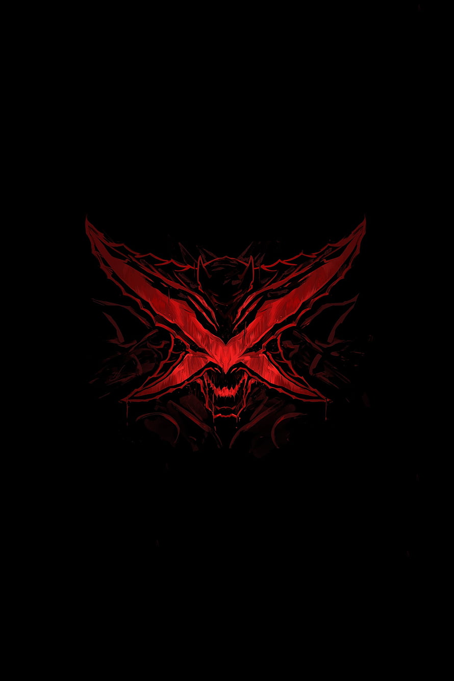 Path of Exile Dark Red Demon Mask Artwork on Black Background HD phone wallpaper