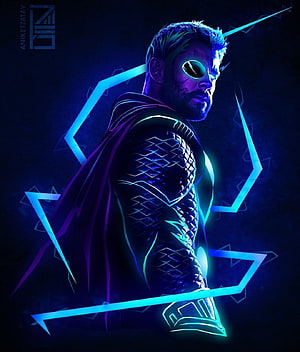 Neon Thor Concept Art with Glowing Geometric Shapes and Cyberpunk Aesthetic HD phone wallpaper