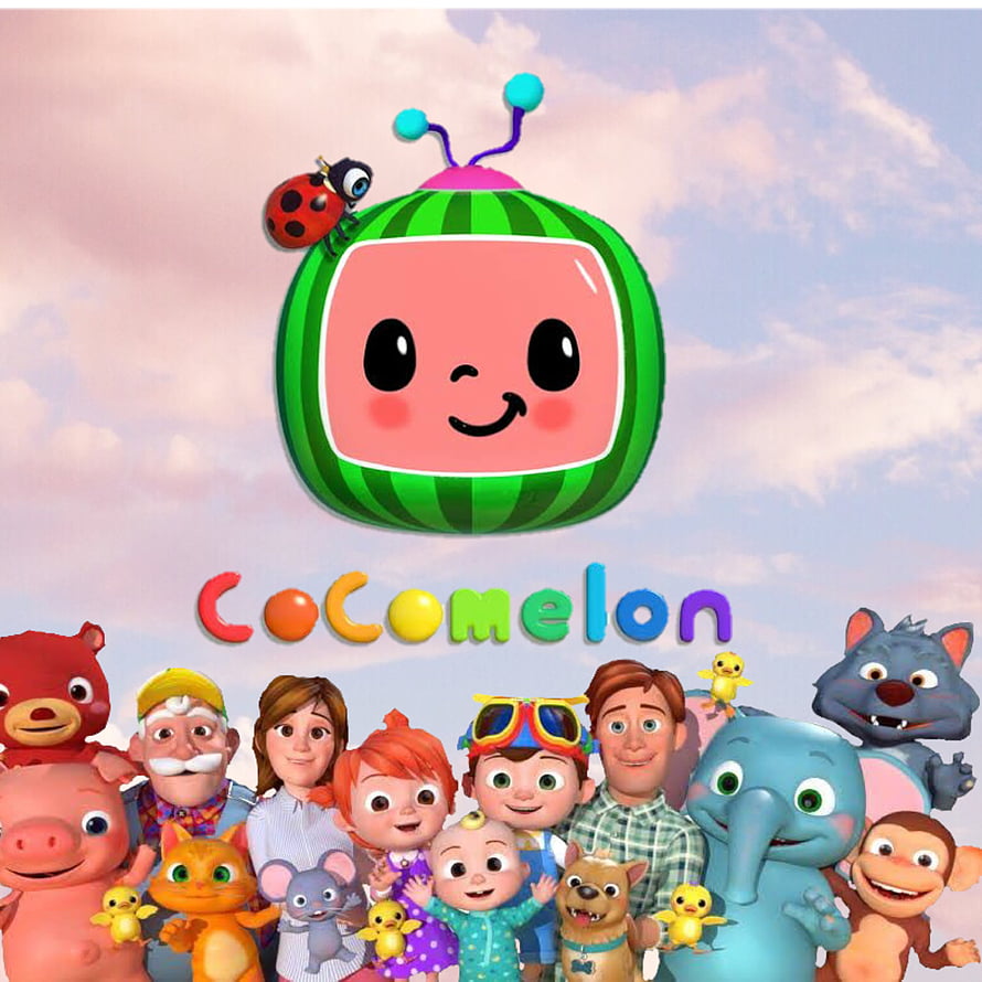 Cocomelon 3D Animated Characters and Watermelon Mascot Group Portrait HD phone wallpaper