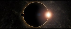 Exordium Sci-Fi Space Scene Featuring Massive Black Hole and Distant Planet HD wallpaper