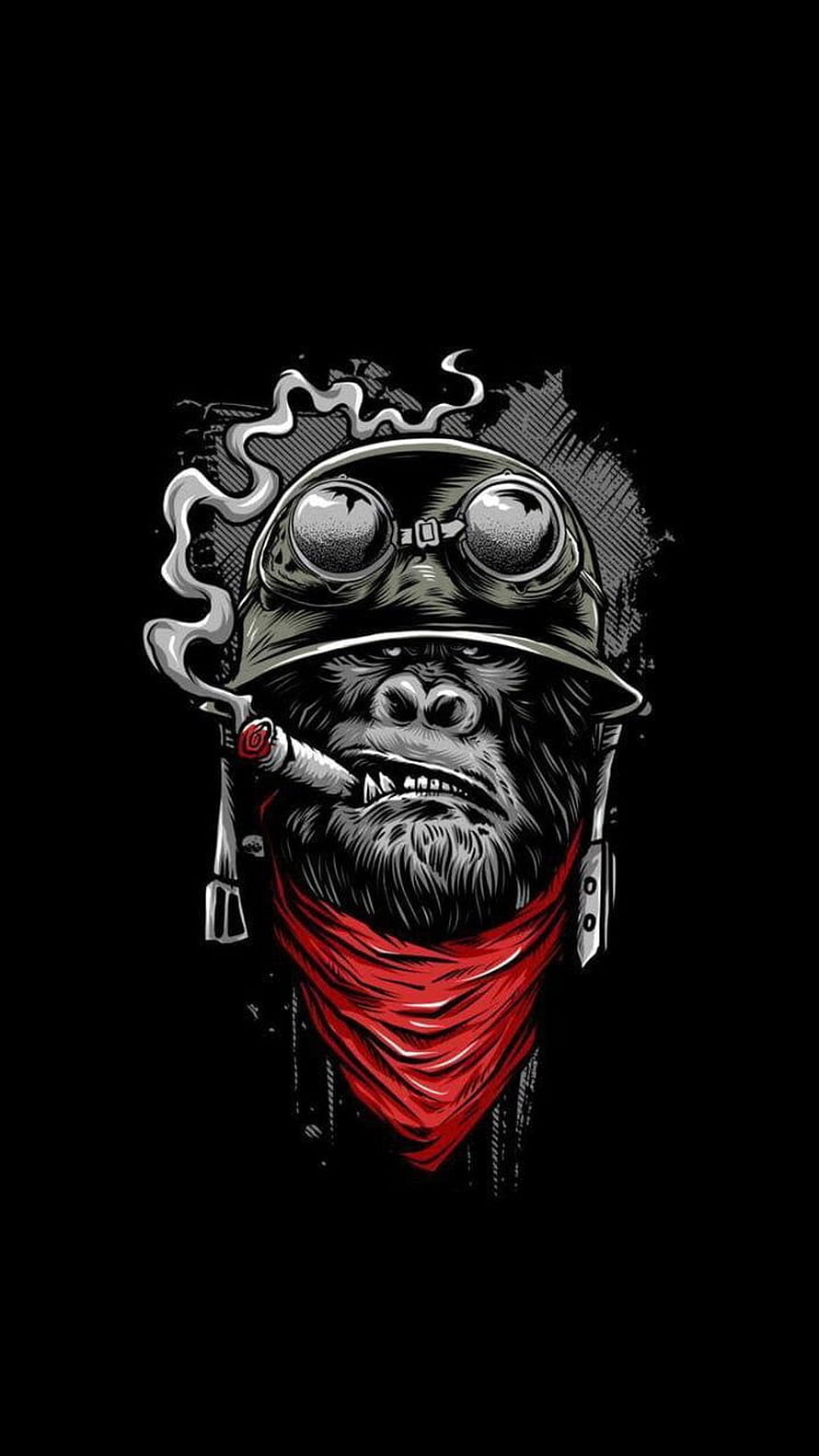 Gritty Gorilla in Steampunk Goggles and Red Bandana with Cigar HD phone wallpaper