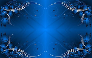 Symmetrical Blue Floral Frame with Elegant White Swirls and Sparkling Accents HD wallpaper