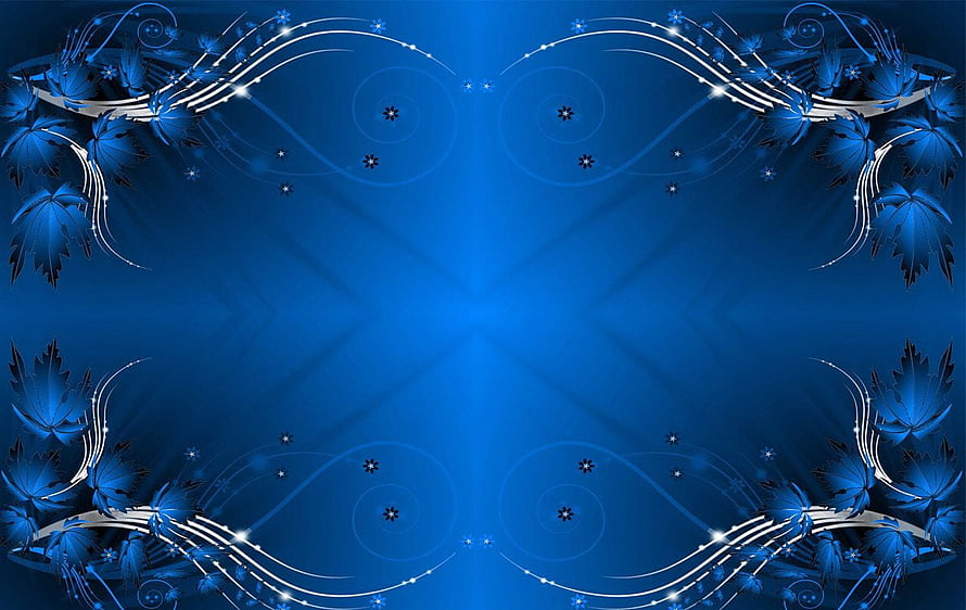 Symmetrical Blue Floral Frame with Elegant White Swirls and Sparkling Accents HD wallpaper