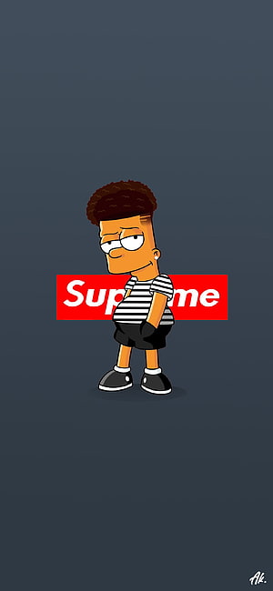 Bart Simpson in Streetwear Style with Supreme Logo on Dark Background HD phone wallpaper