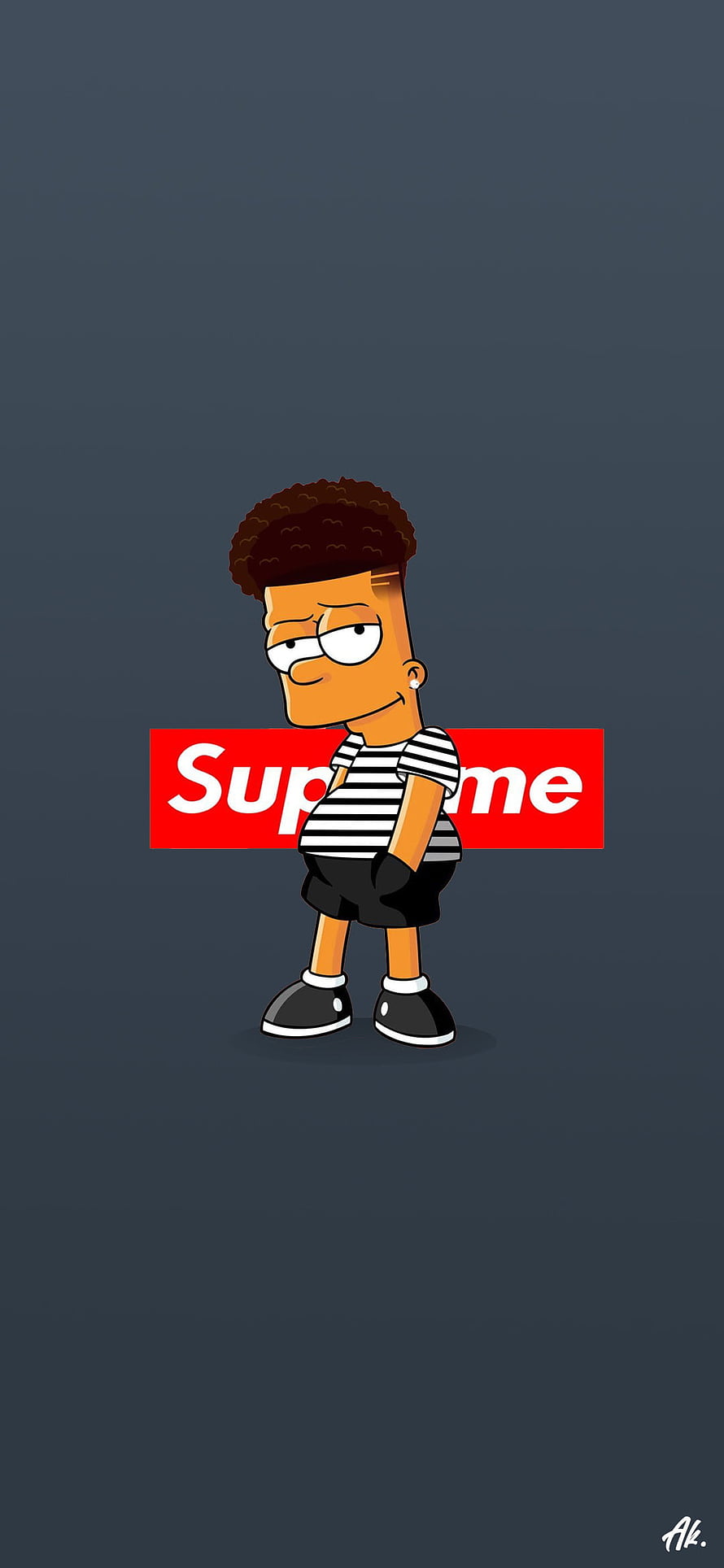 Bart Simpson in Streetwear Style with Supreme Logo on Dark Background HD phone wallpaper