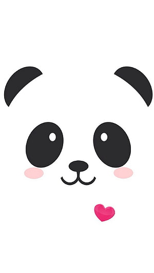 Adorable Minimalist Panda Face With Blushing Cheeks And Pink Heart On White Background HD phone wallpaper