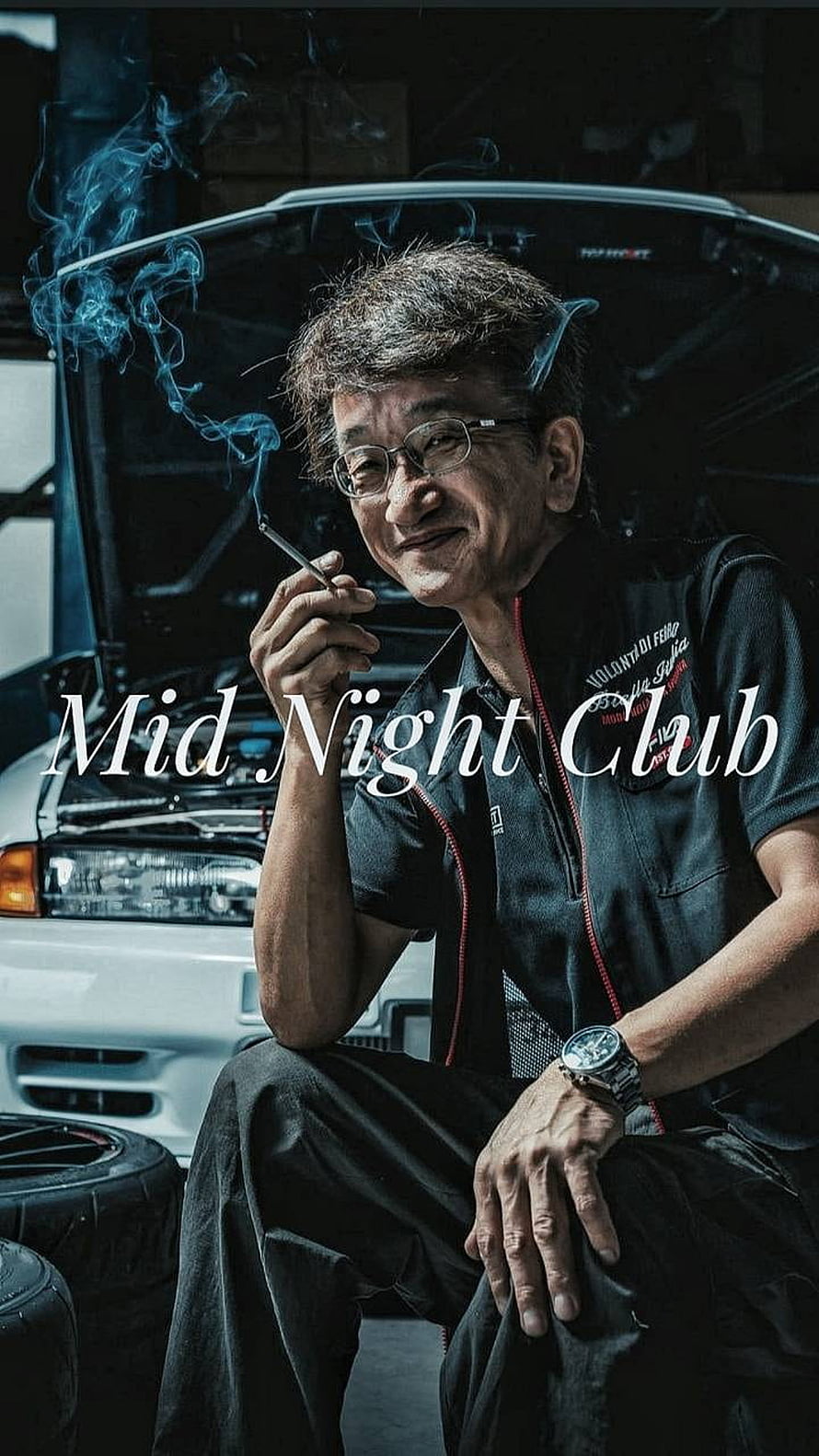 Smokey Nagata Smoking Cigarette in Garage with Car Hood Open HD phone wallpaper