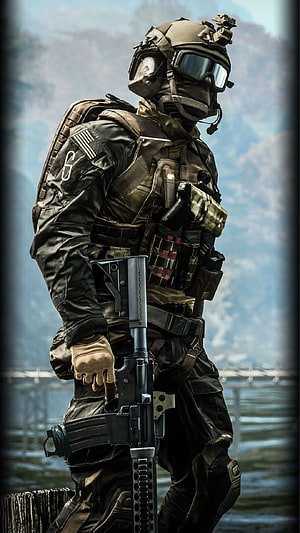 Fully Equipped Special Forces Operator Holding Tactical Rifle in Combat Gear HD phone wallpaper