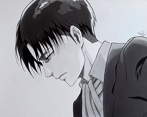 Levi Ackerman from Attack on Titan in a moody black and white anime profile portrait HD wallpaper