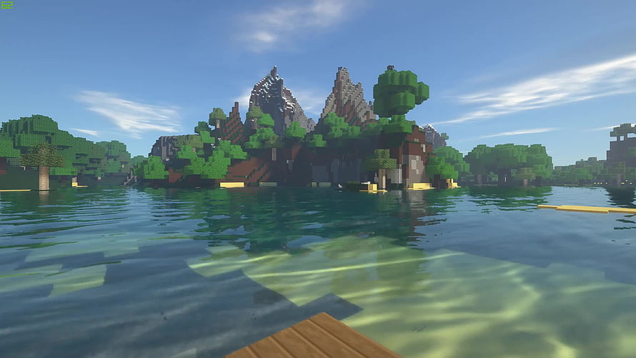 Minecraft Lake Island Landscape With Blocky Mountains And Clear Water HD wallpaper