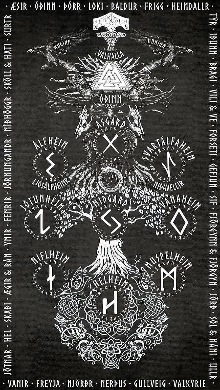 Norse Mythology World Tree Diagram with Odin and Nine Realms HD phone wallpaper
